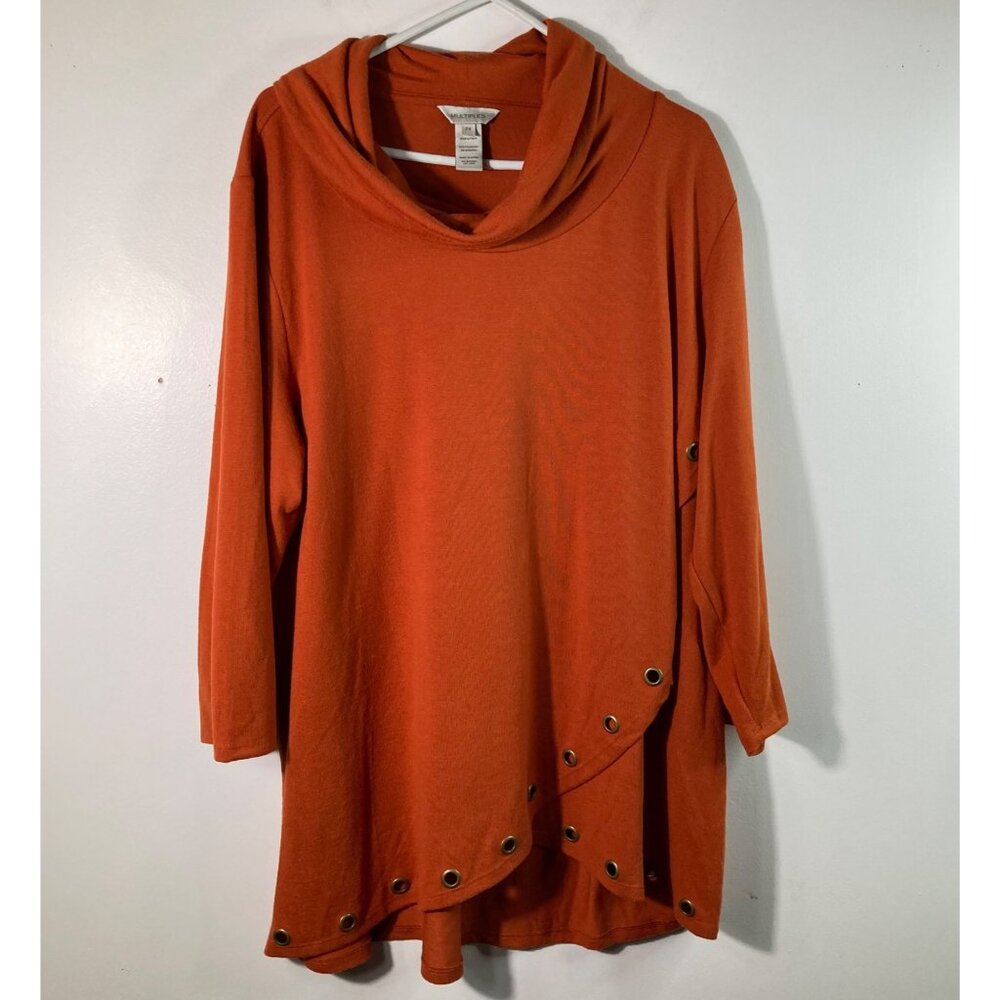 Womens Multiples Mock Neck 1/2 Sleeve Tunic Grommet Detail Orange 2X Polyester S